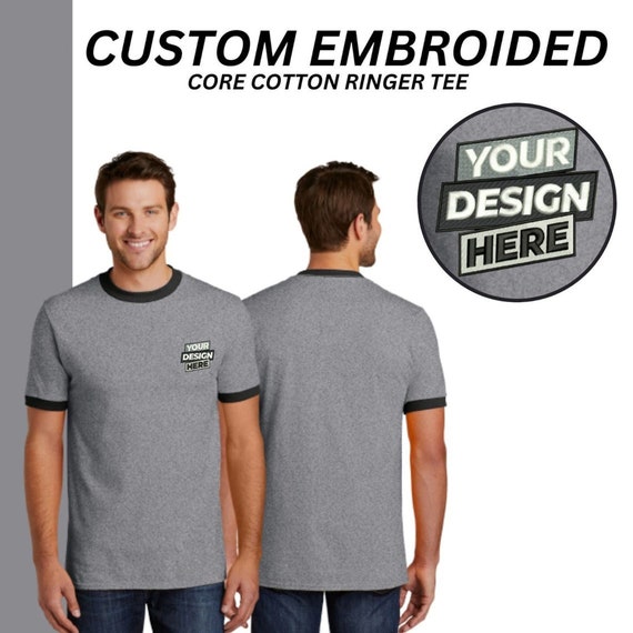 Custom Ringer Tee, Custom Embroidered Shirt, Embroidered