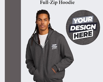 Custom Printed Champion Full Zip Hoodie: Men's Drop Shoulder Zipper