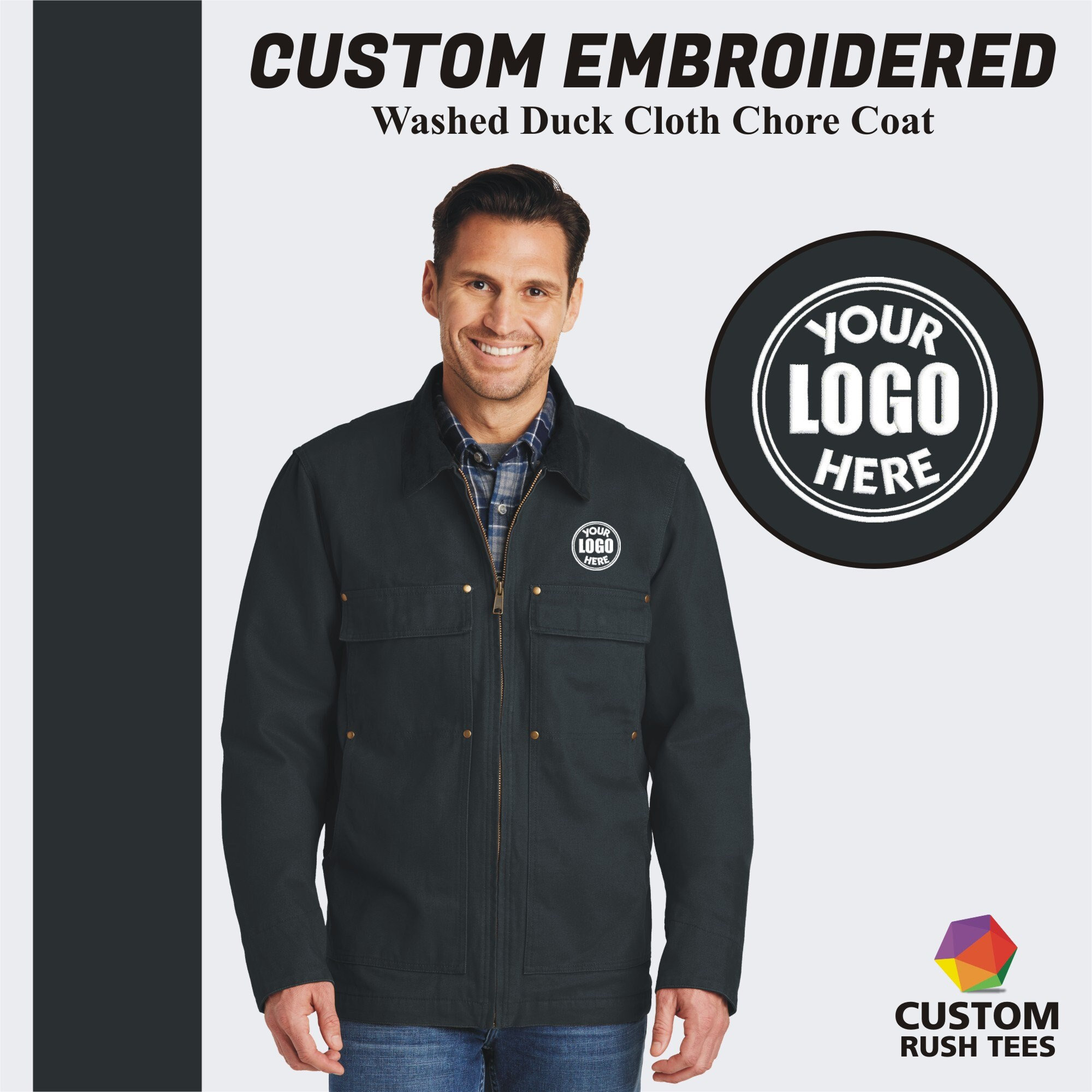 Cornerstone Washed Duck Cloth Chore Coat Embroidered Full Zip