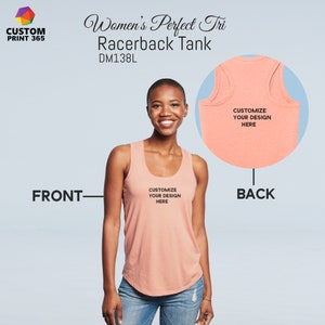 District ® Custom Women Tank-Top|Racerback Tank Front & Back Printing|Personalized Your Text/Design/Image|Customize Ladies Sport Wear|DM138L