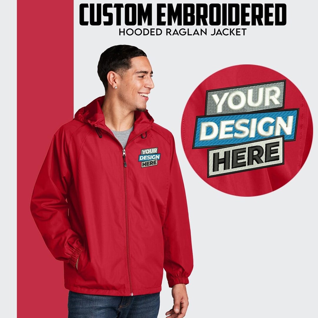 Custom Embroidered Hooded Rain Jacket: Sport-tek Raglan - Etsy