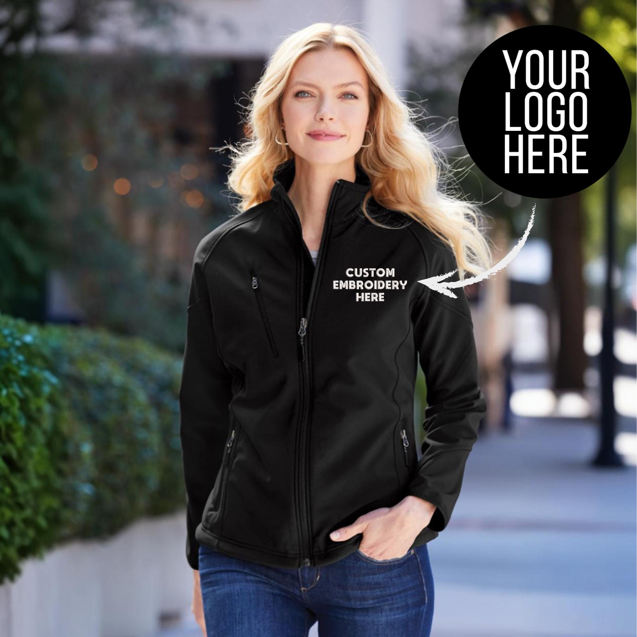 Embroidered Logo Soft Shell Jacket: Water-resistant Women's