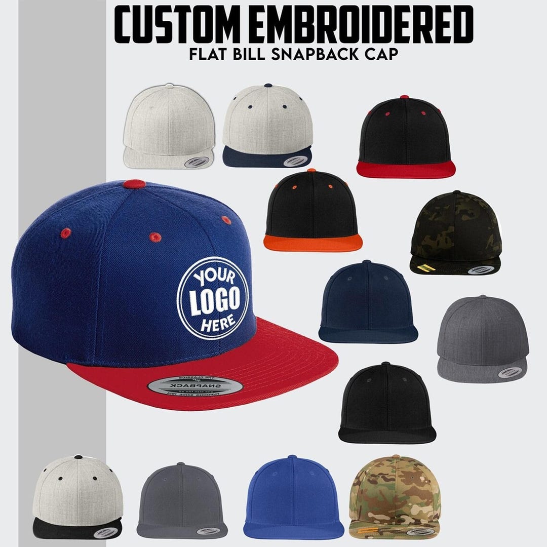 Custom Embroidered Flat Bill Snapback Hat: Personalized Logo Cap - Etsy