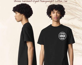 Custom Logo Embroidered Heavyweight Tee, Garment Dyed Unisex Shirt, Custom Streetwear Shirt