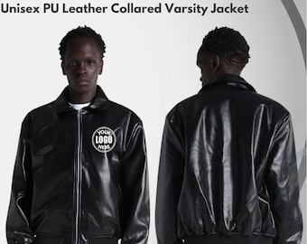 Custom Leather Collared Varsity Jacket: Personalized Monogram Embroidered Jacket