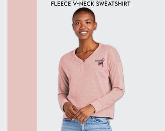 トップス Logo Embroidery V-neck Sweatshirt Custom Embroidered Sweatshirt, Custom Fleece V-neck
