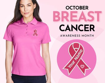 Polo de concientización sobre el cáncer para mujeres: nombre personalizado/bordado personalizado