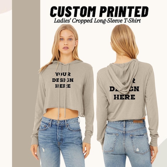 Custom Crop Hoodie Women s Personalized Prints Hoodie BELLACANVAS Cropped Long Sleeve Hoodie T shirt Personalized Your Design Hoodie Etsy