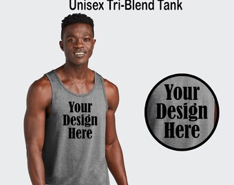 Custom Text/Logo/Design Tri-Blend Tank Top: Personalized Unisex Fitness Shirt