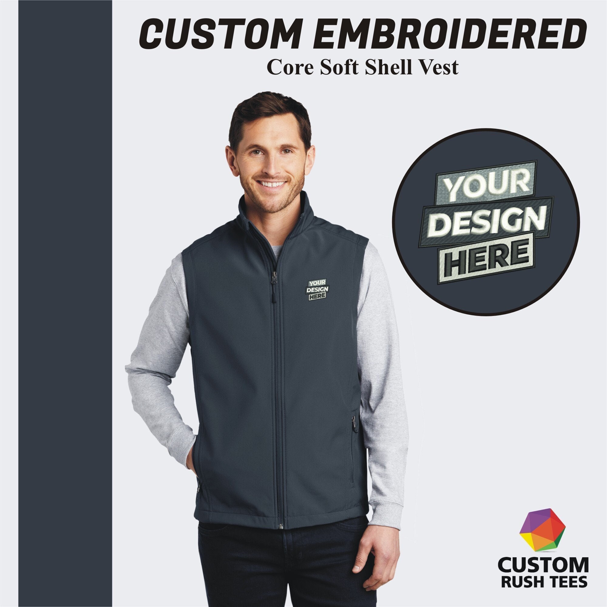 Soft shell vests for embroidery clearance