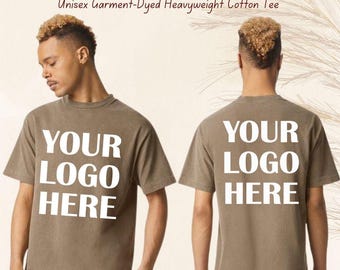 Personalized Front & Back Print T-Shirt, Custom Logo Heavyweight Tee, Garment Dyed Unisex Shirt, Custom Graphic Streetwear Tee