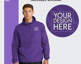 Sport-Tek ® Custom Embroidered Anorak Pullover, Custom Embroidery Logo Anorak, 100% Polyester Rain Anorak Hooded Jacket, Custom Half Zip