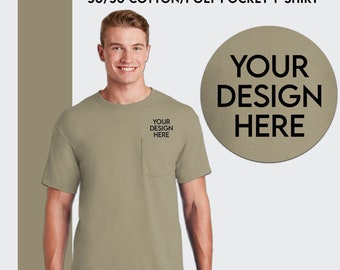 Custom Printed Pocket T-Shirt: Personalized Design, 50/50 Cotton/Poly