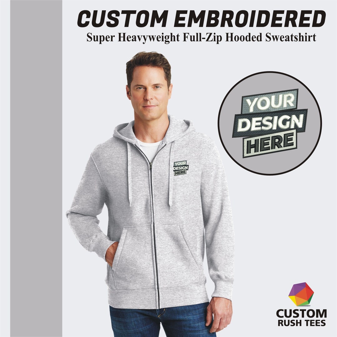 Custom Embroidered Jacket Custom Fullzip Heavyweight Hooded Jacket, Custom Embroidery Logo, Men