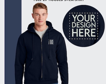 Custom Embroidered Full-Zip Hoodie: Personalized Logo Sweatshirt
