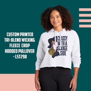 Custom Crop Hoodie Women Cropped Hoodie Print On Demand Ladies Hoodie Add Your Design Tri Blend Fleece Custom Performance Hoodie Sport Tek®