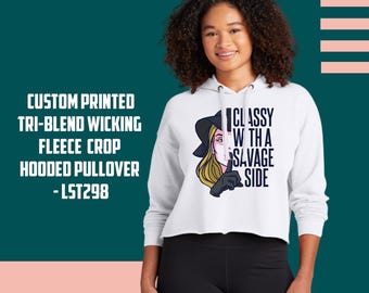 Custom Print Crop Hoodie: Tri-Blend Fleece Pullover