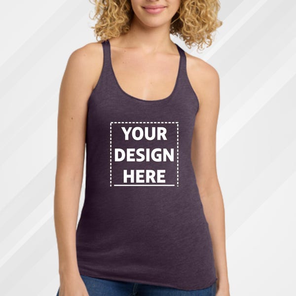 Custom Text Racerback Tank Top | Women's Tri-Blend Top | Front Back Printing | Custom Logo Tank
