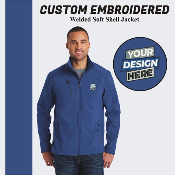 Custom Embroidered Soft Shell Jacket: Water-Resistant Zip-Up