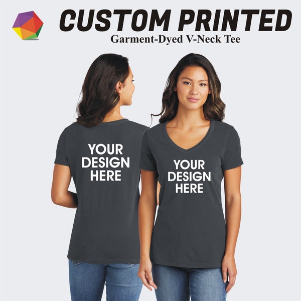 Custom T-Shirt, Custom 100% Cotton Women V Neck Tee Shirt, Custom Printed Tshirt, Custom Design Tshirt, Custom Text Tshirt, Custom Vneck Tee