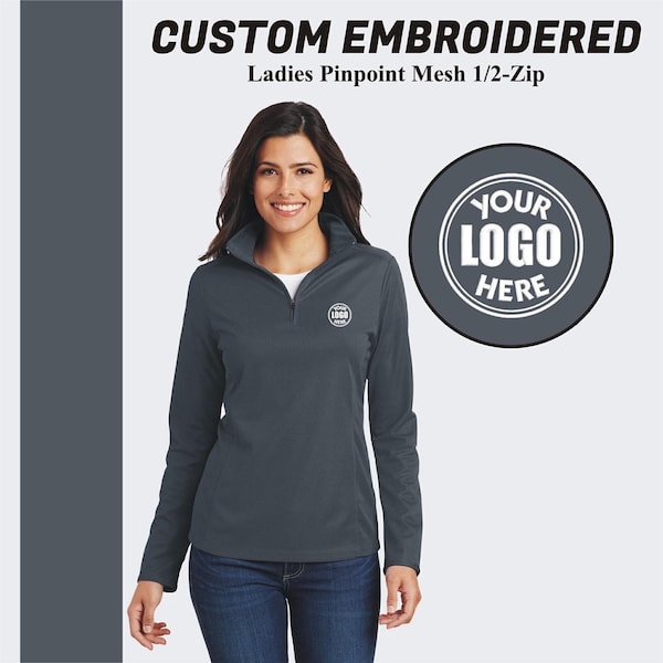 Custom Embroidered Ladies Pullover Customize Half Zip Women Sweatshirt Personalized Embroidery Logo Monogram Custom Mesh 1/2-Zip Jacket