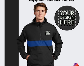Sport-Tek ® Custom Embroidered Windbreaker Jacket Custom Embroidery Logo Jacket, 100% Polyester Monogram Rain Hooded Jacket, Packable Jacket