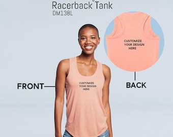 District ® Custom Women Tank-Top|Racerback Tank Front & Back Printing|Personalized Your Text/Design/Image|Customize Ladies Sport Wear|DM138L