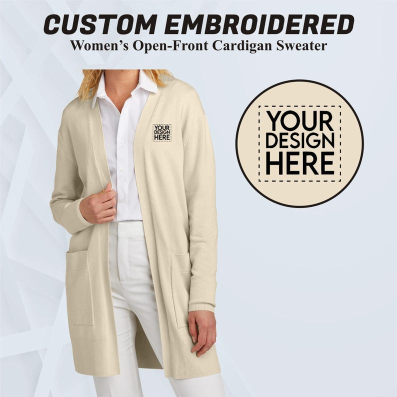 Customize Cardigans Custom Logo Embroidered Cardigan Sweater: Open Front Knit Outerwear - Etsy