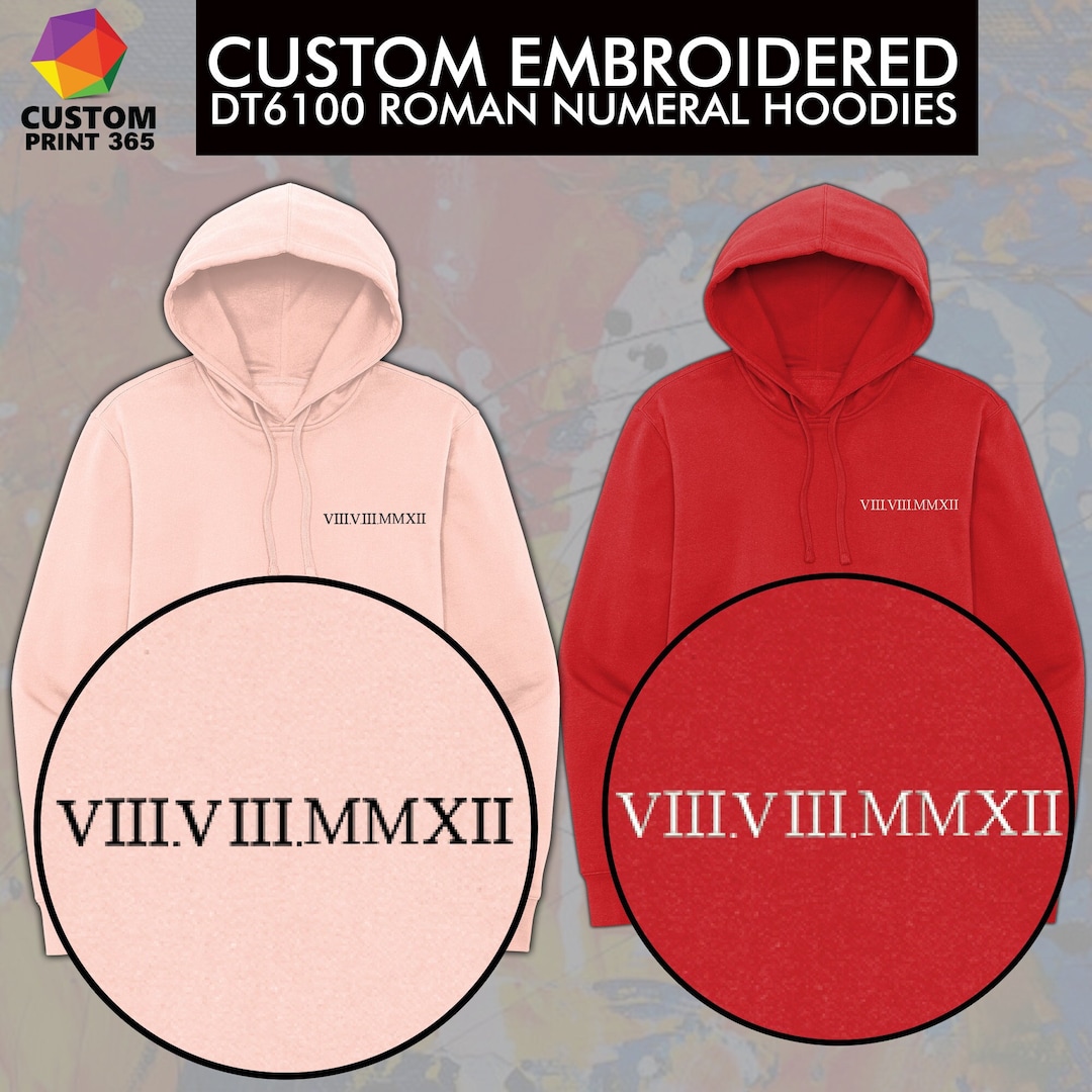 Custom Embroidered Roman Numeral Hoodie Couples Gift Personalized Date & Initial Hoodie