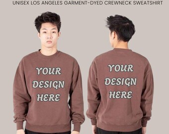 Custom Printed Garment-Dyed Crewneck Sweatshirt, Unisex Streetwear Pullover, Relaxed Fit, Drop Shoulder Sweatshirt