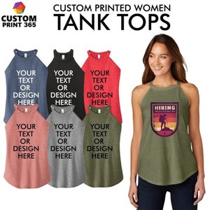 CustomRushTees DT137L Tri Rocker Tank Top Womens Custom Printed Your Own Design or Text