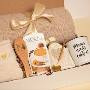 Caixa de presente personalizada para mãe, presente de aniversário para mãe, cesta de café, presente de aniversário para mãe, filha, primeira vez, mãe, conjunto de presente aconchegante para relaxamento