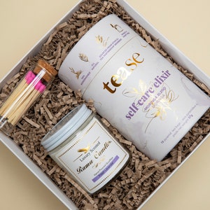 Personalized Candle Gift Box Tea Gift Set Self Care Gift Basket Pampering Gift Birthday Housewarming Gift Women Care Package Custom Gift Her