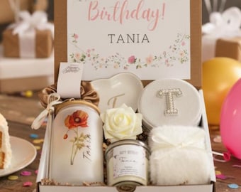 Personalized Birthday Box Gift Set Birth Flower Gift Box Custom Design Name Cup Monogram Holder Jewelry Box Best Friend Gift Unique Present