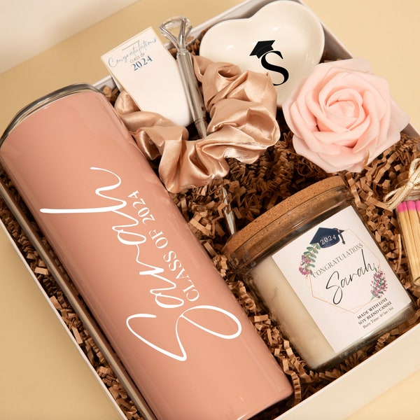 Graduation Gift Her Grad Gift Box Personalized Tumbler Gift Set Class Of 2024 College Graduation Gift Basket Candle Present Student Grads