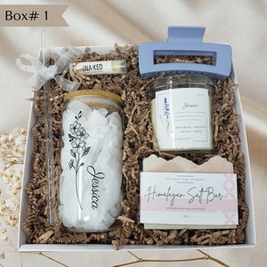 Birth Flower Gift Personalized Glass Cup Birthday Gift For Friend Bday Gift Basket Mom Spa Gift Box Her Spa Kit Pampering Gift Box Birthday