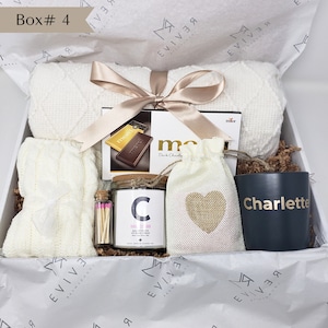 Hygge Gift Box with Blanket Care Package For Her Birthday Gift Personalized Candle Pampering Gift Box Custom Name Mug Cozy Wellness Gift Her Gift Box 4