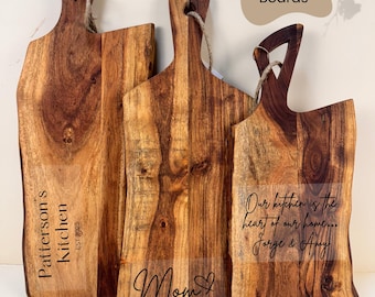 Custom Cutting Board Kitchen Gift Personalized Live Edge Acacia Cutting Board Charcuterie Board Gift Set