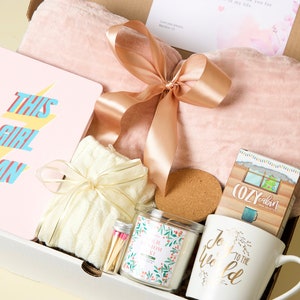 Best Friend Gift Hygge Gift Box with Blanket Pampering Gift Set Get Well Self Care Gift For Her Birthday Gift Custom Candle Gift Cozy Gift