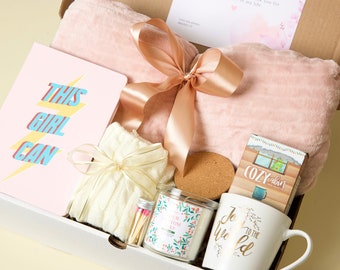 Best Friend Gift Hygge Gift Box with Blanket Pampering Gift Set Get Well Self Care Gift For Her Birthday Gift Custom Candle Gift Cozy Gift