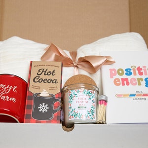 Cozy Galentine Gift Hygge Gift Box with Blanket Care Package For Her Birthday Gift Personalized Candle Pampering Gift Box Valentine Gift Her