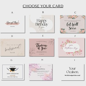 May include: A selection of greeting cards with various messages and designs. The cards include phrases like "You got this!", "Happy Birthday", "Get Well Soon", "Will you be my bridesmaid?", "Thinking of You", "Happy Mother's Day", "Happy Graduation", and "Congratulations".