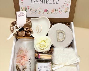 Custom Flower Gift Birth Month Special Box Surprise Set Monogram Jewelry Holder Gift Name Glass Cup Personalized Friend Gift Unique Present