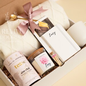 Personalized Birth flower Birthday Gift Box For Her Warm Cozy Care Package with blanket Thank You Gift mentor Coworker Gift For Her Birthday