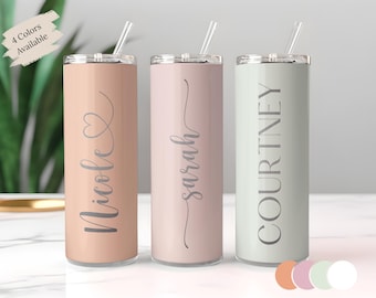 Engraved Skinny Tumbler Thank You Gift Custom Travel Water Bottle Personalized Laser Etching Tumbler Gift Birthday Anniversary Gift 20oz Her