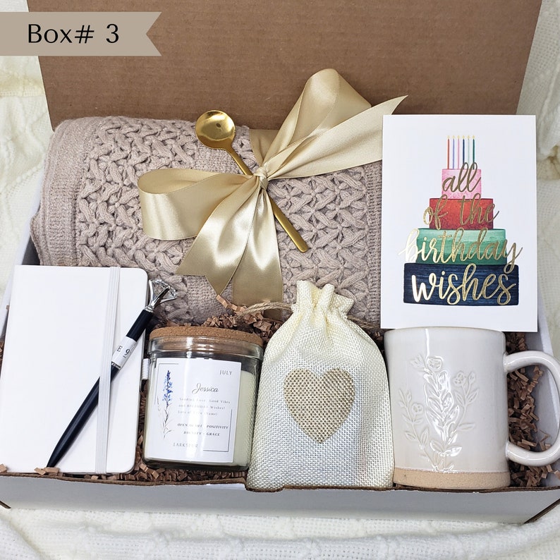 Hygge Gift Box with Blanket Care Package For Her Birthday Gift Personalized Candle Pampering Gift Box Custom Name Mug Cozy Wellness Gift Her Gift Box 3