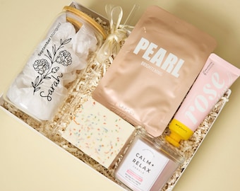 Birth Flower Gift For Her Personalized Glass Cup Gift For Women Birth Month Gift Box Personalized Birthday Gift Care Package Spa Gift Set
