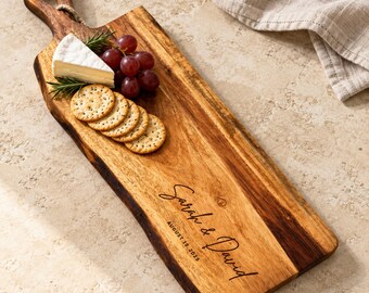 Personalized Cutting Board Live Edge Serving Platter Housewarming Gift Family Monogram Charcuterie Board Christmas Family Holiday Gift Set