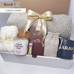 Hygge Gift Box with Blanket Care Package For Her Birthday Gift Personalized Candle Pampering Gift Box Custom Name Mug Cozy Wellness Gift Her Gift Box 1