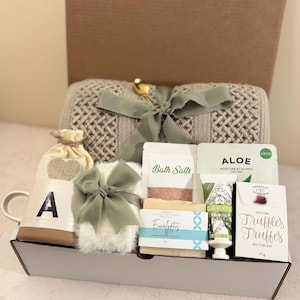 Postpartum Gift Box Comfort Bundle Personalized Care Package For Her Thinking Of You Gift Basket with Tea Birthday Present Spa Gift Set